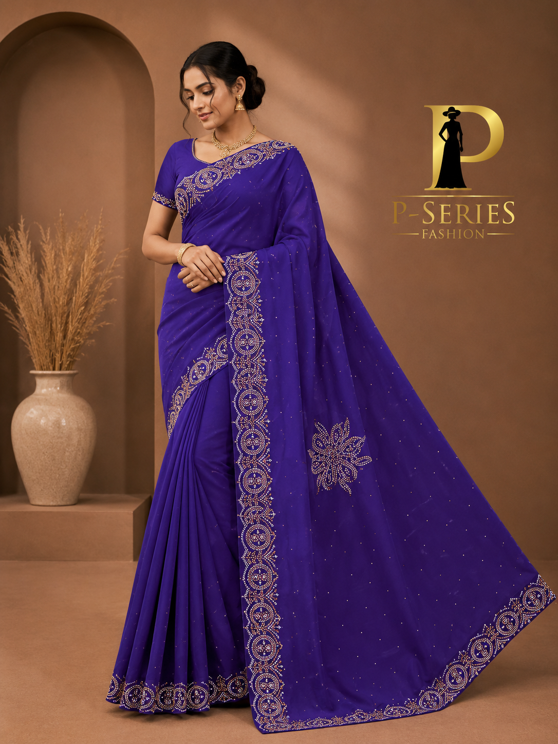 Royal Purple Premium Designer Stone Work Saree